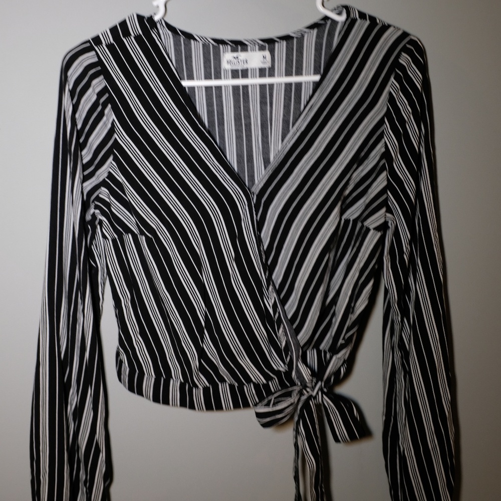 Hollister Black and White Striped Blouse